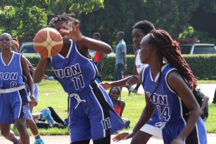 UON BASKETBALL WOMEN DYNAMITES IN ACTION DURING THE MADGOAT COMPETITION AT NYAYO NATIONAL STADIUM BASKETBALL PITCH