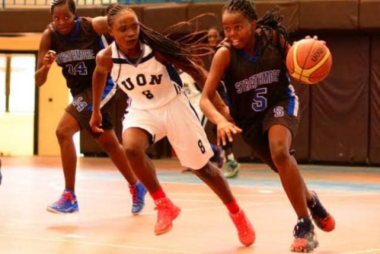 UON BASKETBALL WOMEN DYNAMITES IN ACTION DURING THE MADGOAT COMPETITION AT NYAYO NATIONAL STADIUM BASKETBALL PITCH