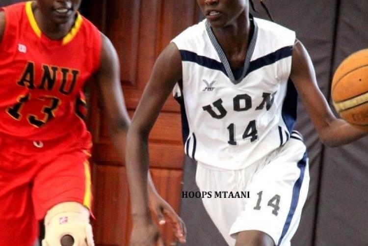 UoN Basketball Women Captain  Triza Okeyo in Control of the B Ball during the Madgoat Cup at Nyayo National Stadium