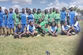 UoN FoB  Soccer Ladies pose for a photo with Kcb Bank ladies Soccer Team  after a match  which  FoB won  2:0. at KCB Grounds 
